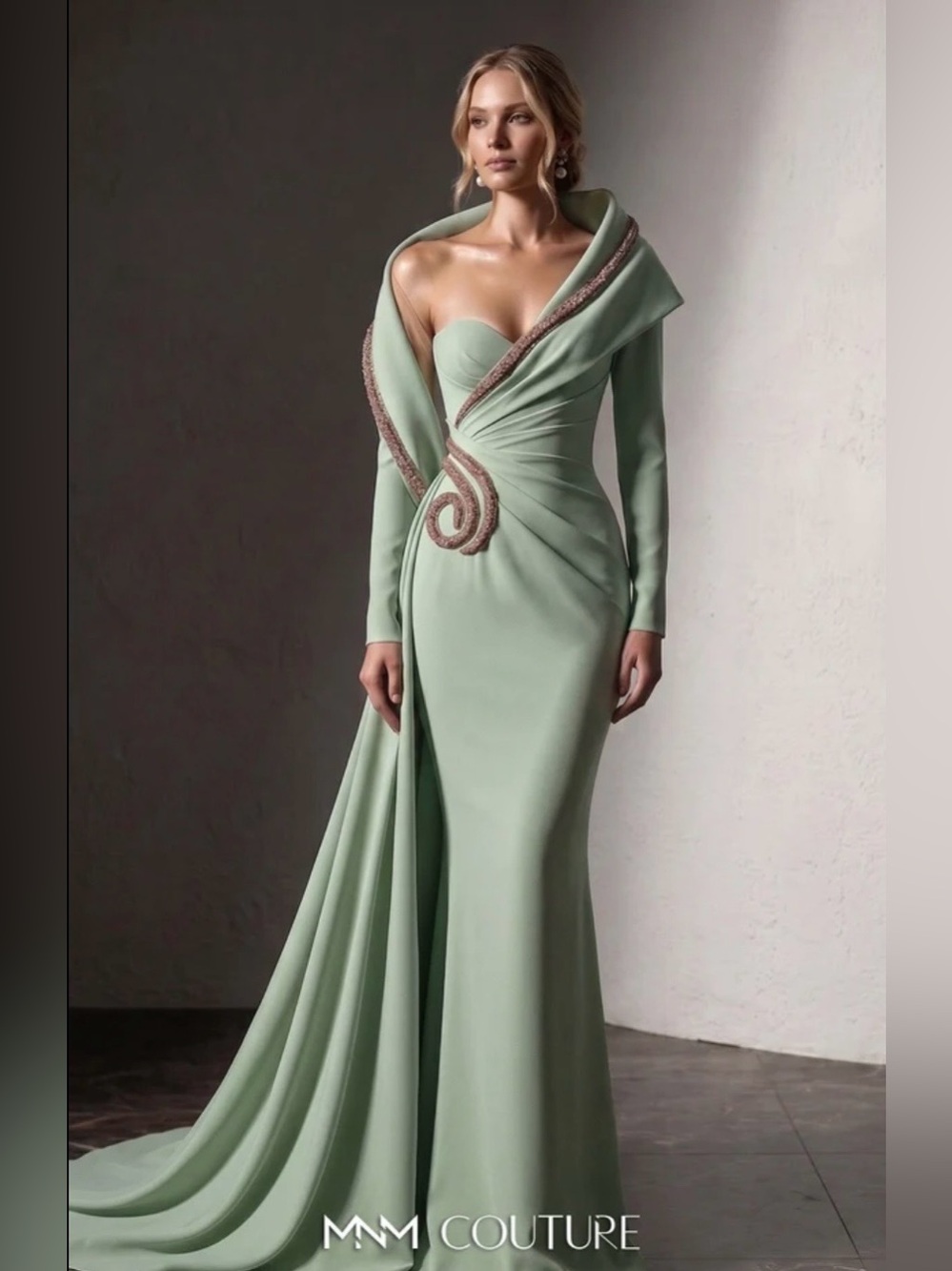 Fouad Sarkis F03038 Single-Shoulder Sweetheart Mermaid Couture Dress
